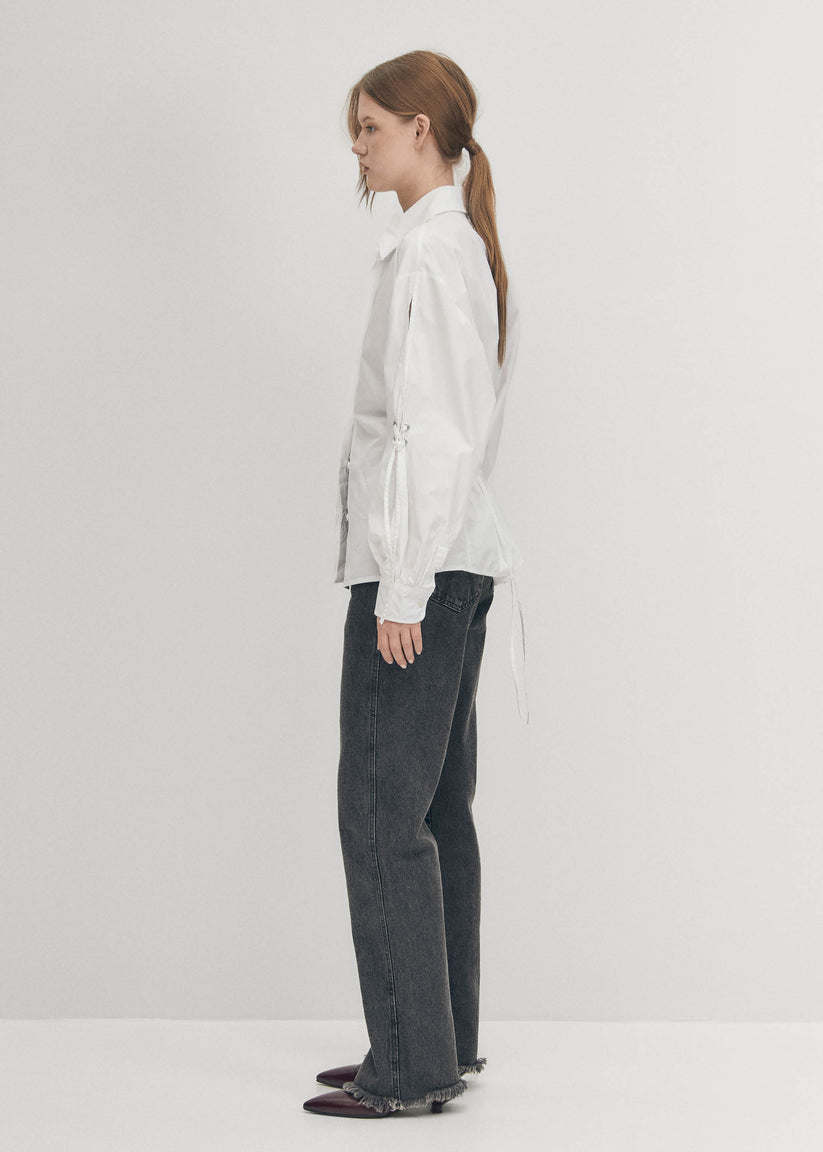 Alohas Sugar Camisa blanca de algodón con lazo en la espalda En oferta