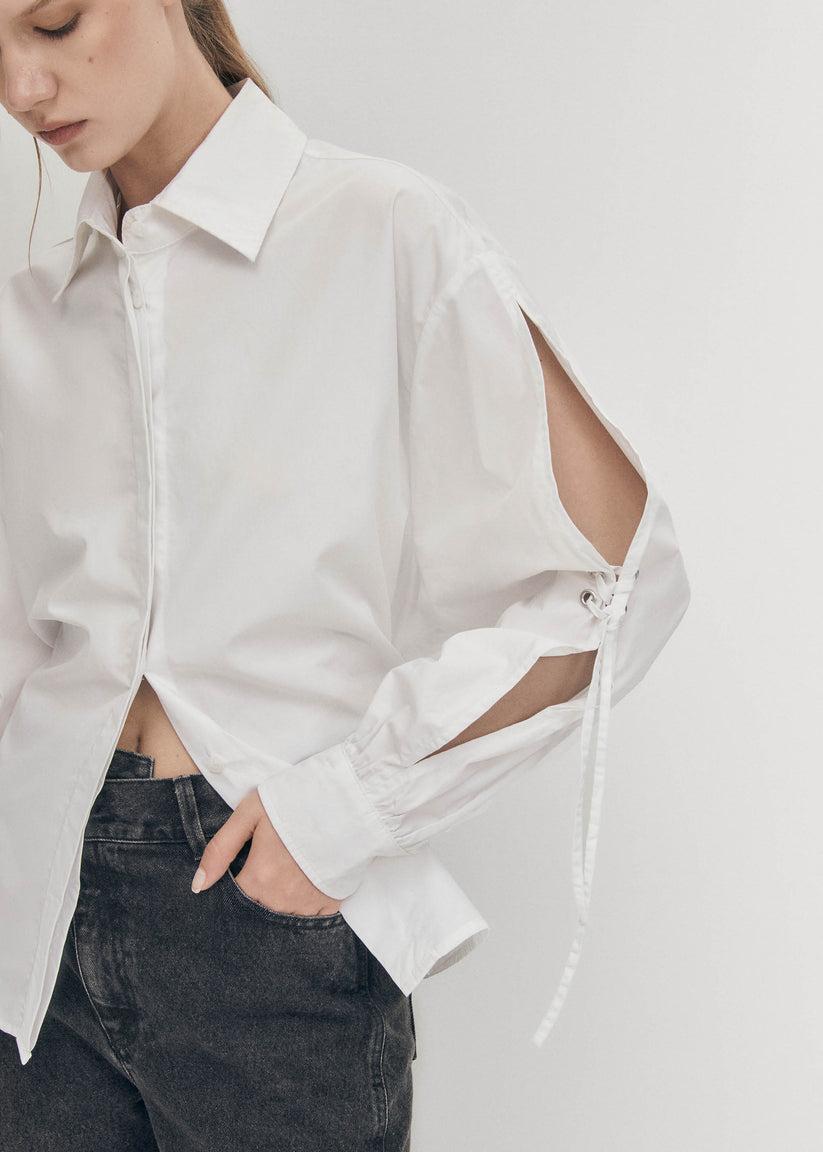 Alohas Sugar Camisa blanca de algodón con lazo en la espalda En línea