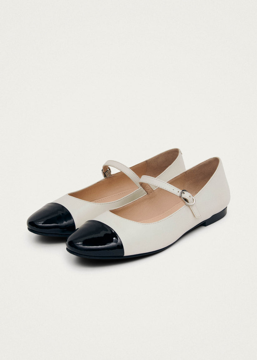 Alohas Musa Bicolor Black Cream Leather Ballet Flats Libre de impuestos