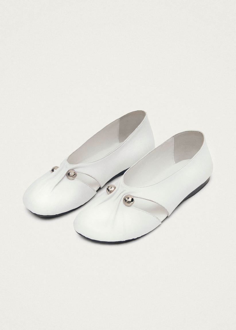 Alohas Ravena White Leather Ballet Flats Liquidación
