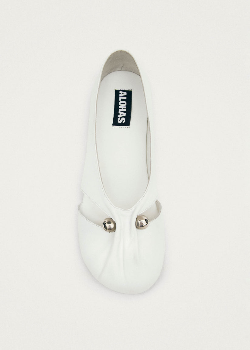 Alohas Ravena White Leather Ballet Flats Liquidación