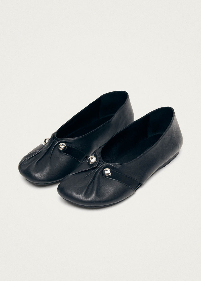 Alohas Ravena Black Leather Ballet Flats Mejor oferta