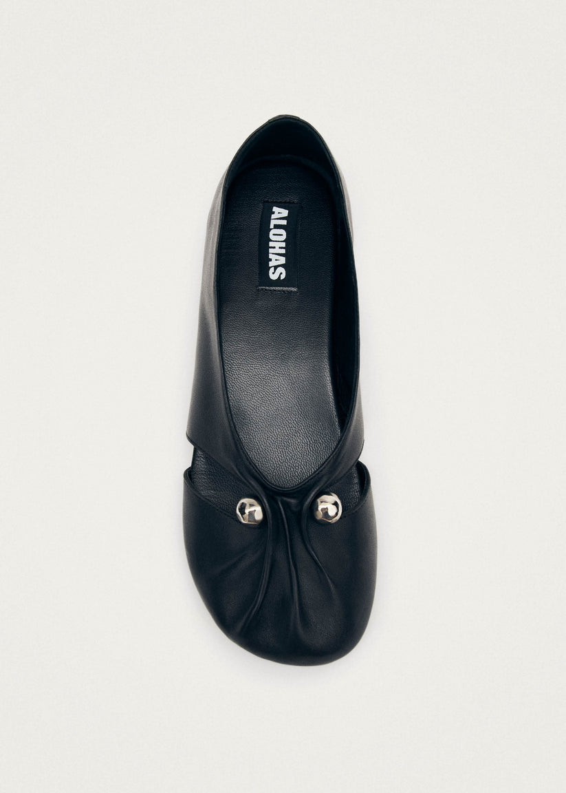 Alohas Ravena Black Leather Ballet Flats Mejor oferta