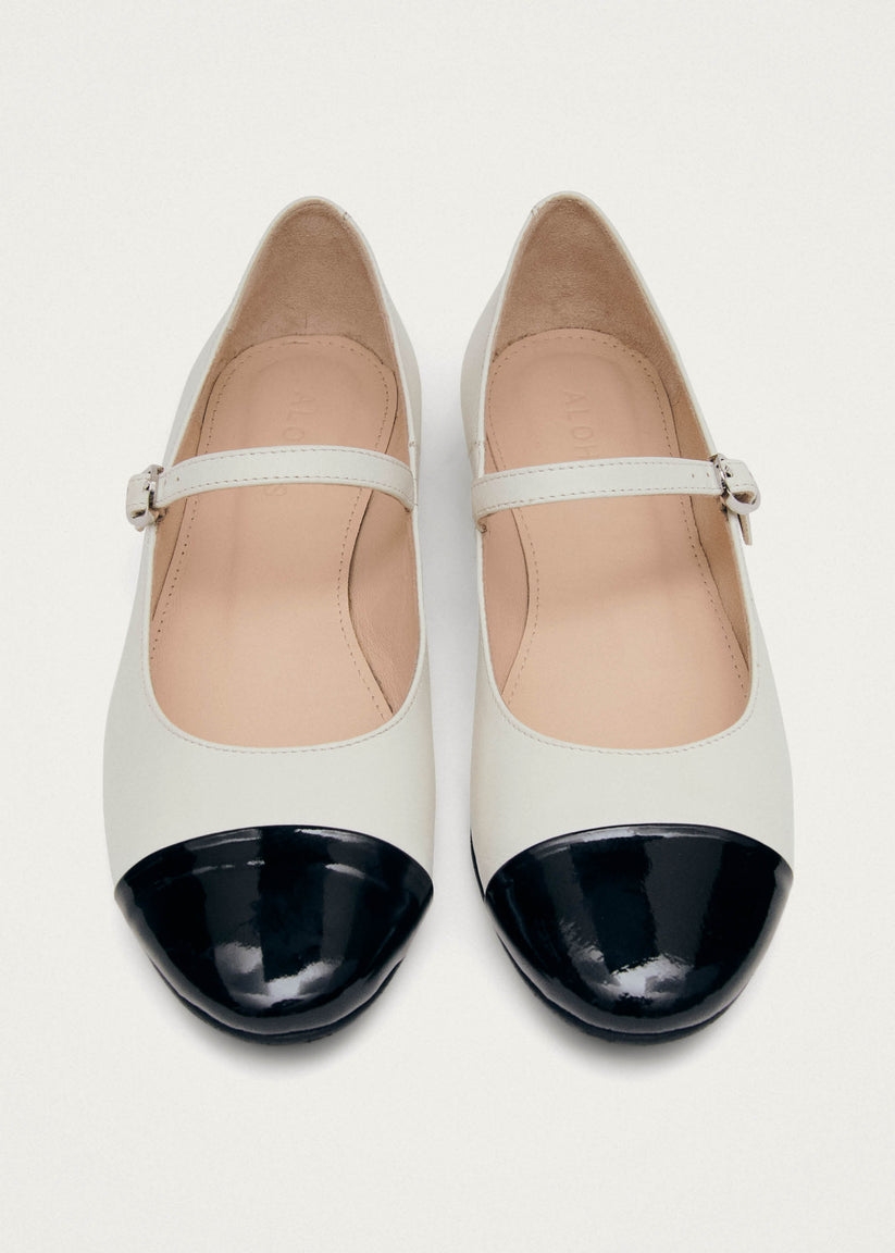Alohas Musa Bicolor Black Cream Leather Ballet Flats Últimos 3 días