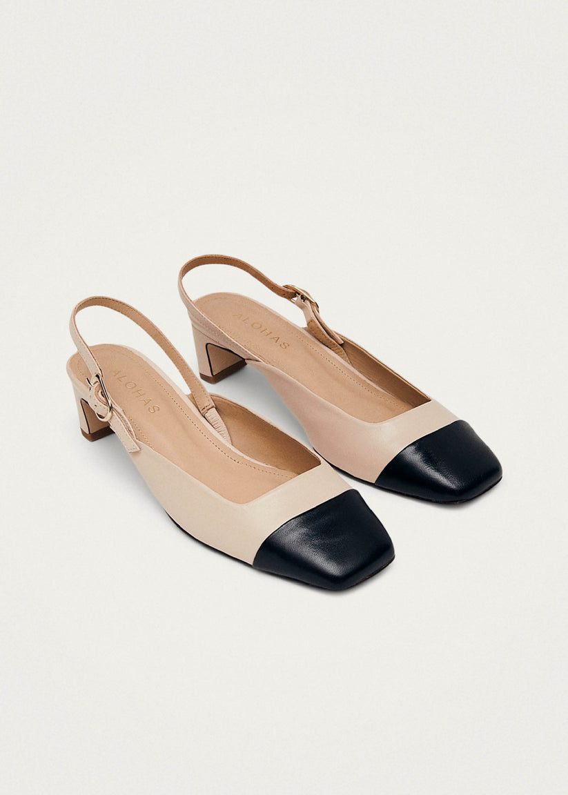 Alohas Lindy Tacones Bicolores de Cuero Negro y Color Crema Promoción trimestral