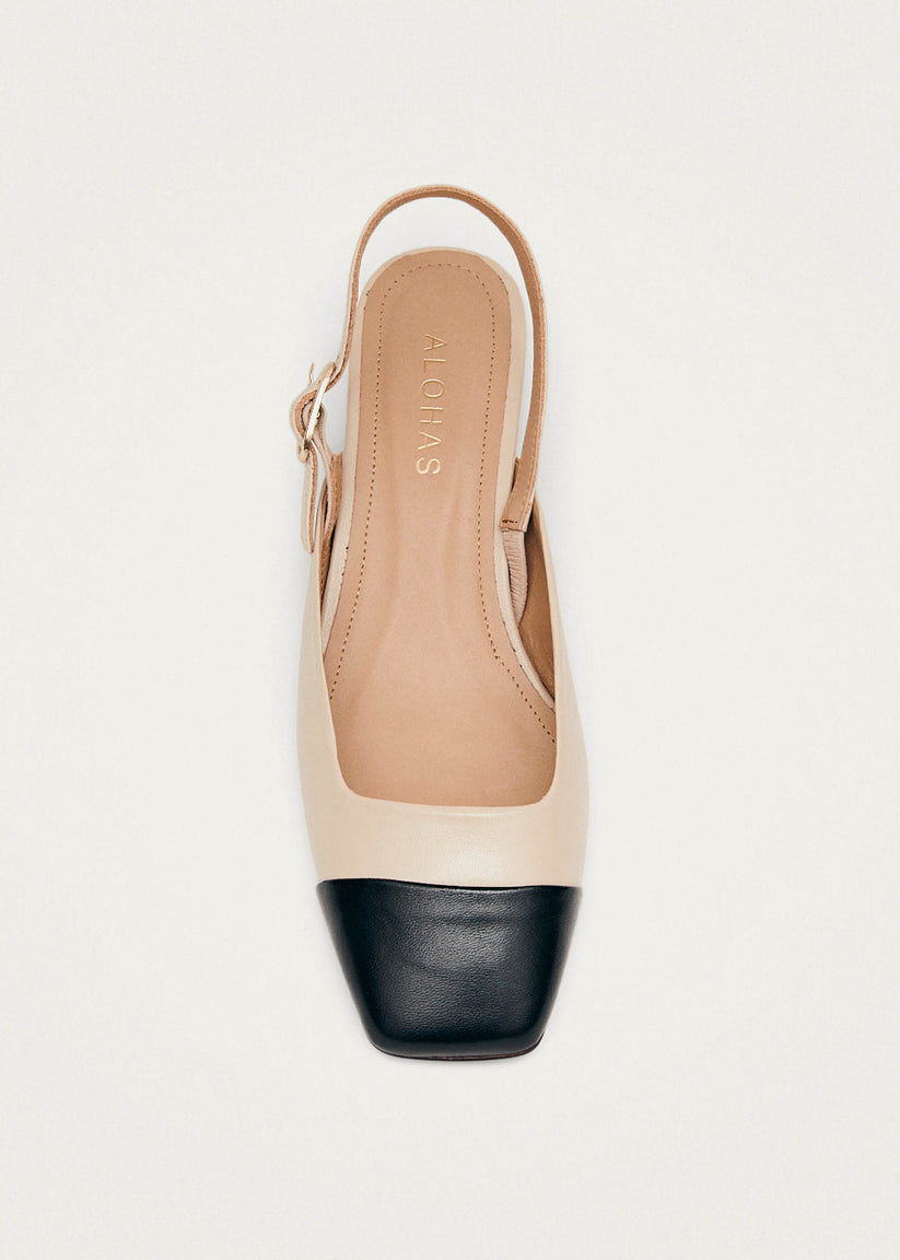 Alohas Lindy Tacones Bicolores de Cuero Negro y Color Crema Promoción trimestral