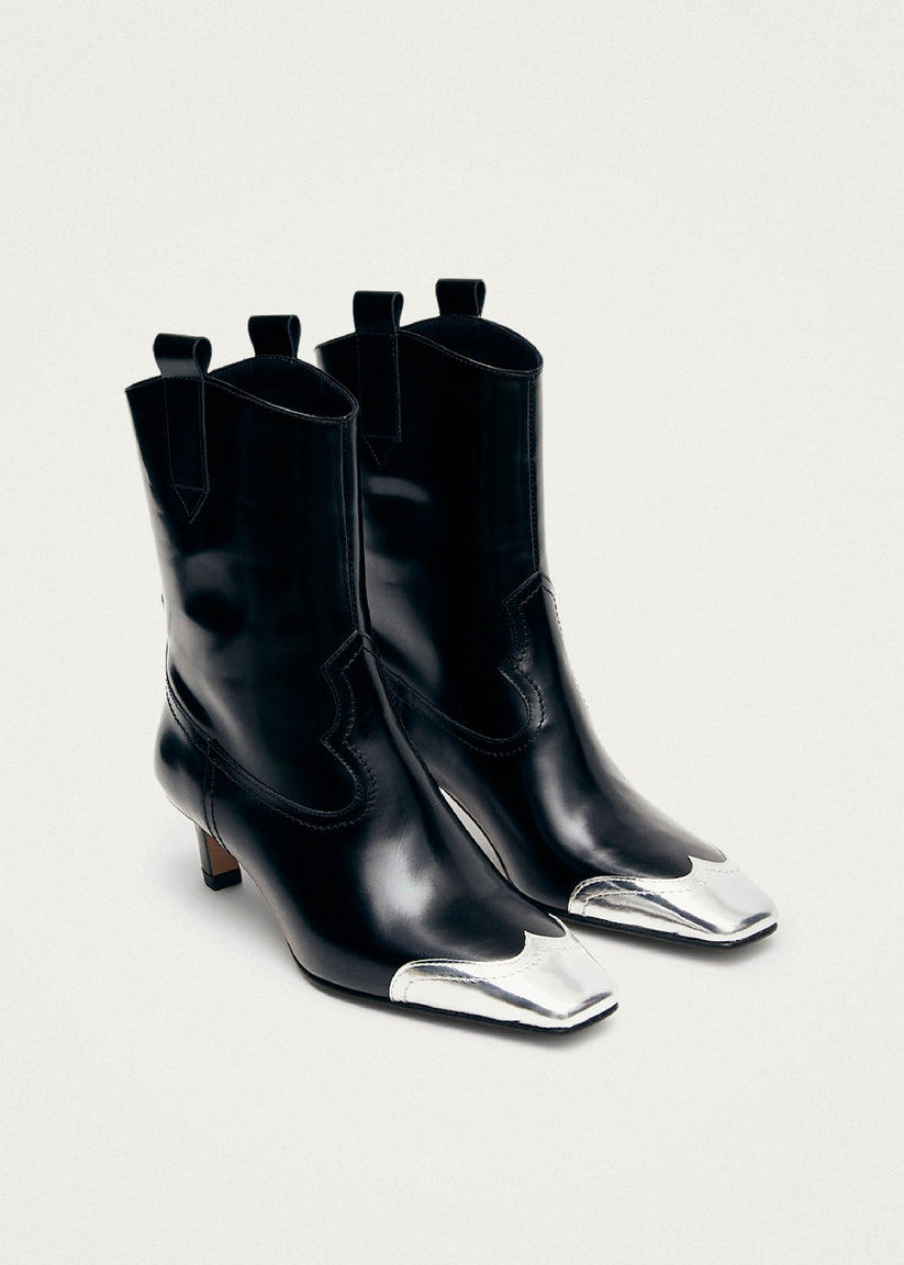 Alohas Hudson Shimmer Botines Cowboy negros con punta plateada Precios de Black Friday
