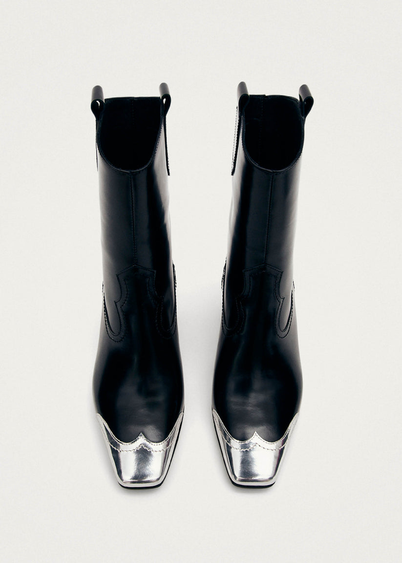 Alohas Hudson Shimmer Botines Cowboy negros con punta plateada Precios de Black Friday
