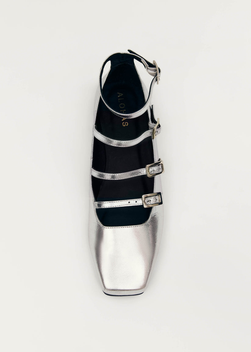 Alohas Luke Bailarinas Mary Jane de Cuero Plateado En oferta