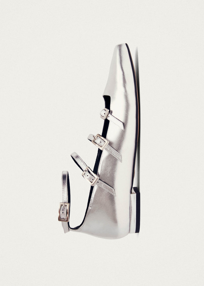 Alohas Luke Bailarinas Mary Jane de Cuero Plateado En oferta