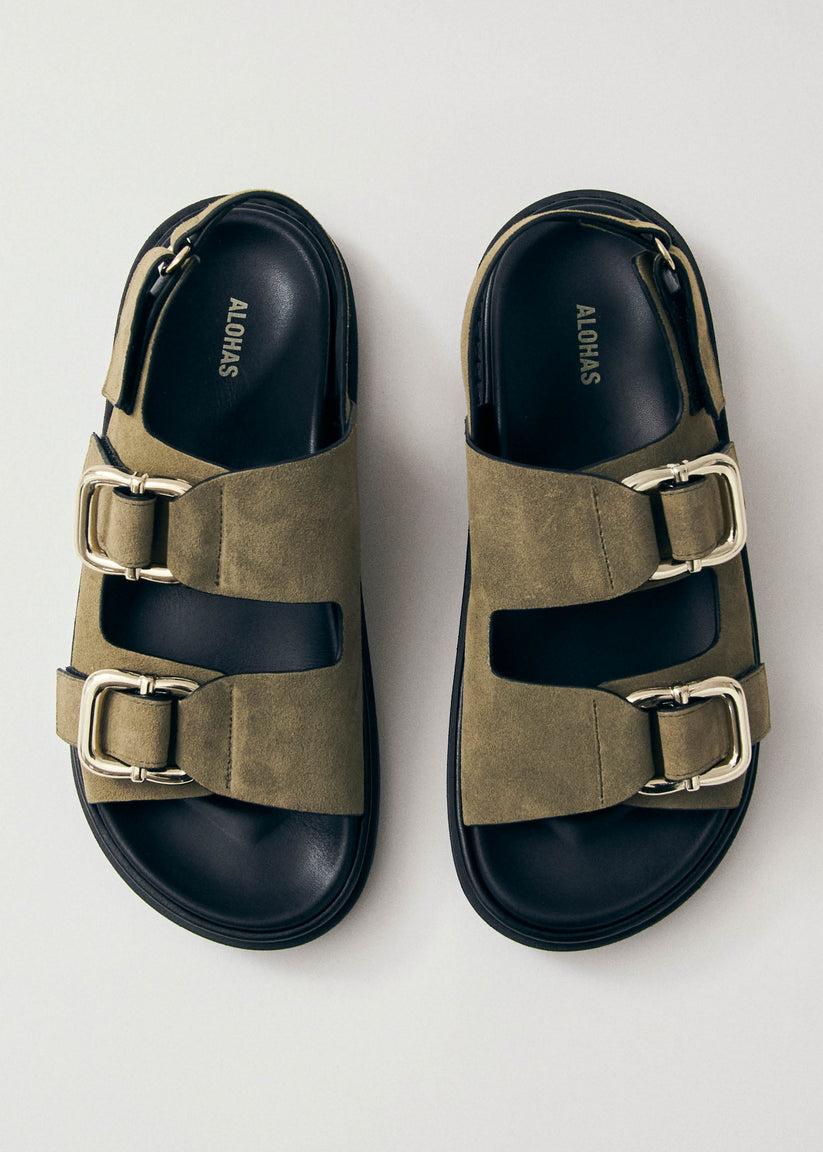 Alohas Harper Suede Khaki Leather Sandals Rebajas baratas