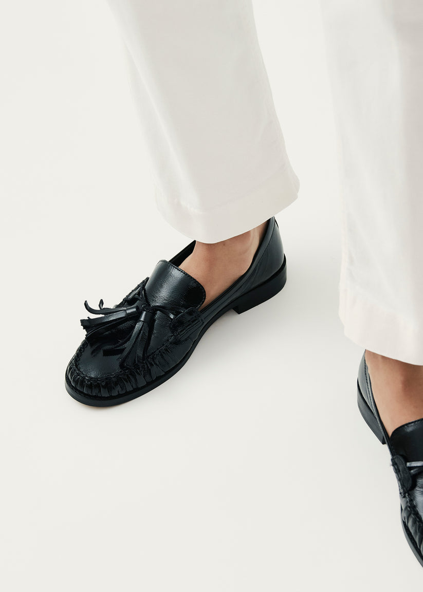 Alohas Marietta Onix Mocasines de Cuero Negro En oferta