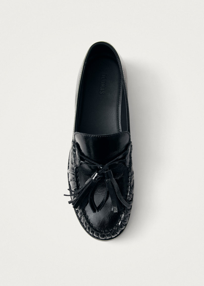 Alohas Marietta Onix Mocasines de Cuero Negro En oferta