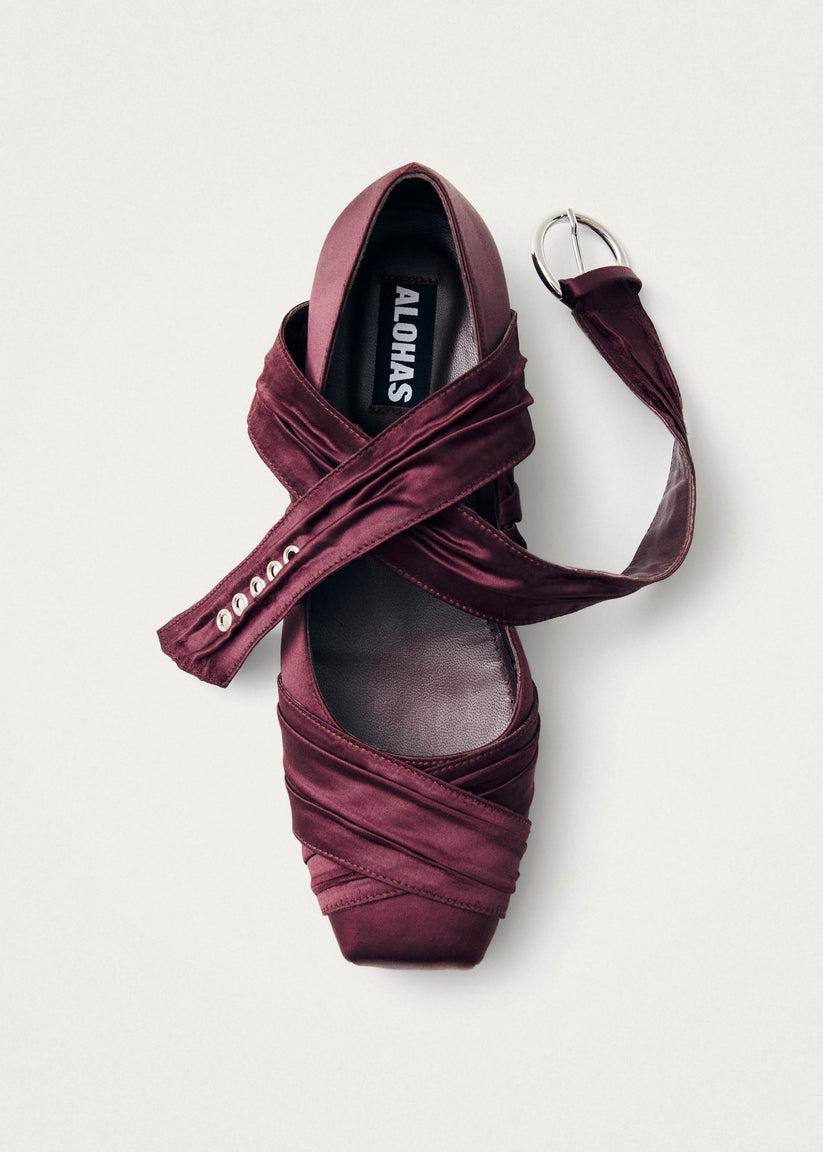 Alohas Volant Silky Bailarinas Burdeos Última moda