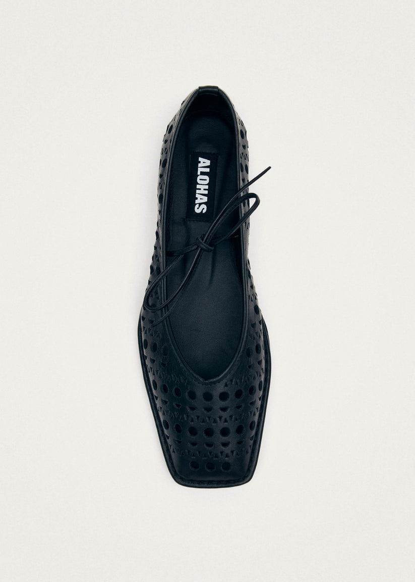 Alohas Sway Slit Bailarinas de Cuero Negro Oferta especial de fábrica