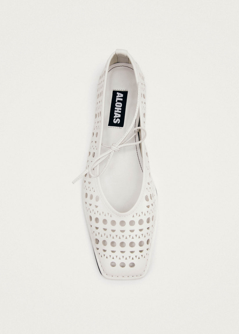 Alohas Sway Slit Bailarinas de Cuero Blanco Tienda de fábrica
