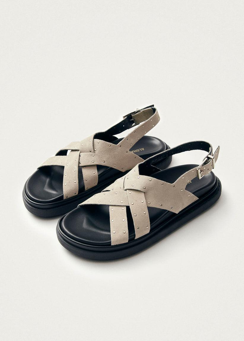 Alohas Trunca Sandalias de Cuero Ante con Studs Color Beige Oferta especial