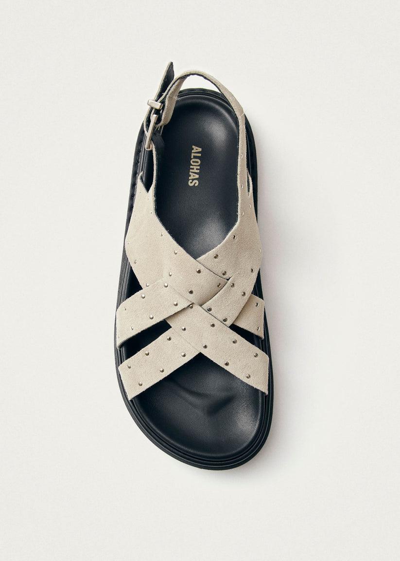 Alohas Trunca Sandalias de Cuero Ante con Studs Color Beige Oferta especial
