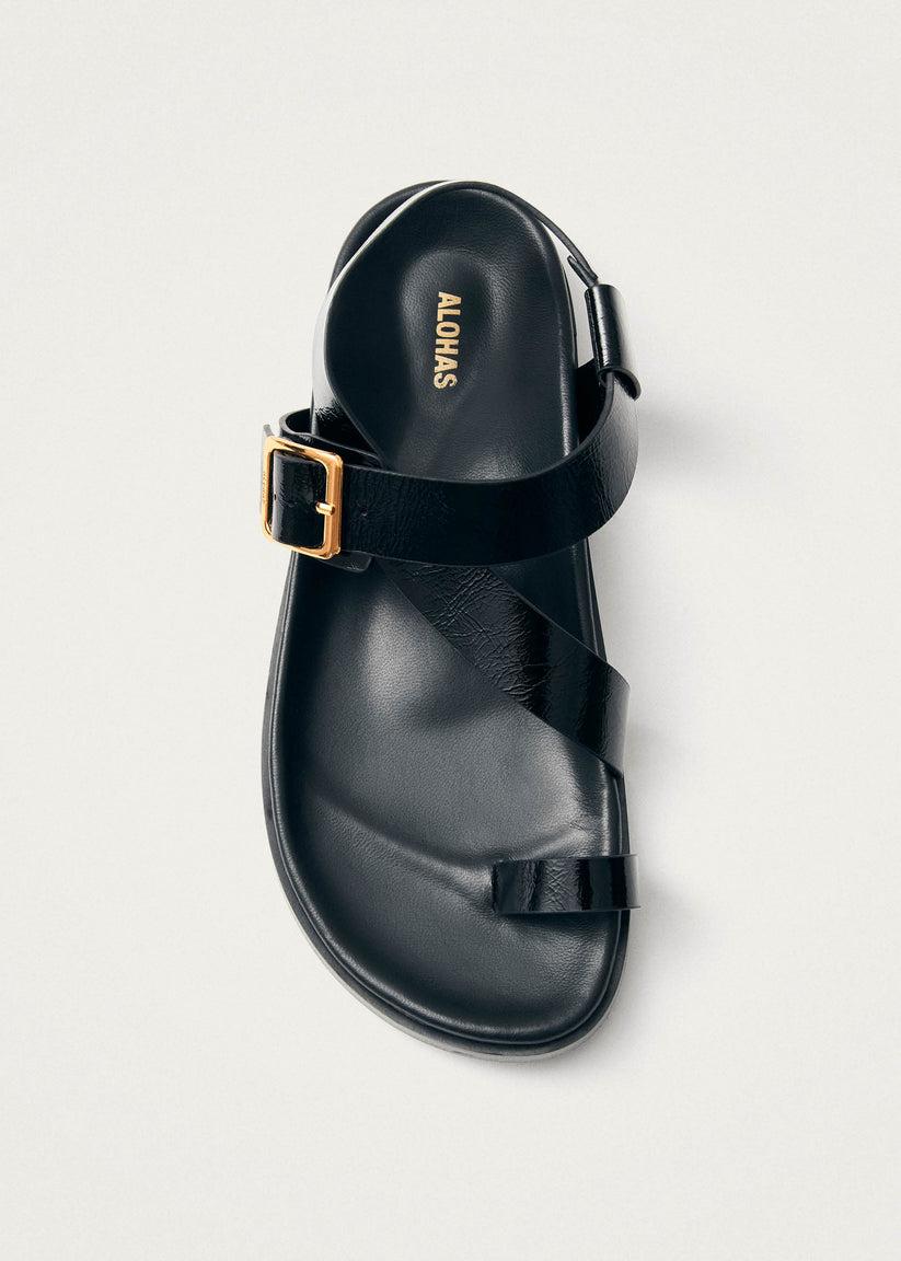 Alohas Siren Onix Sandalias de Cuero Negro Tienda de fábrica