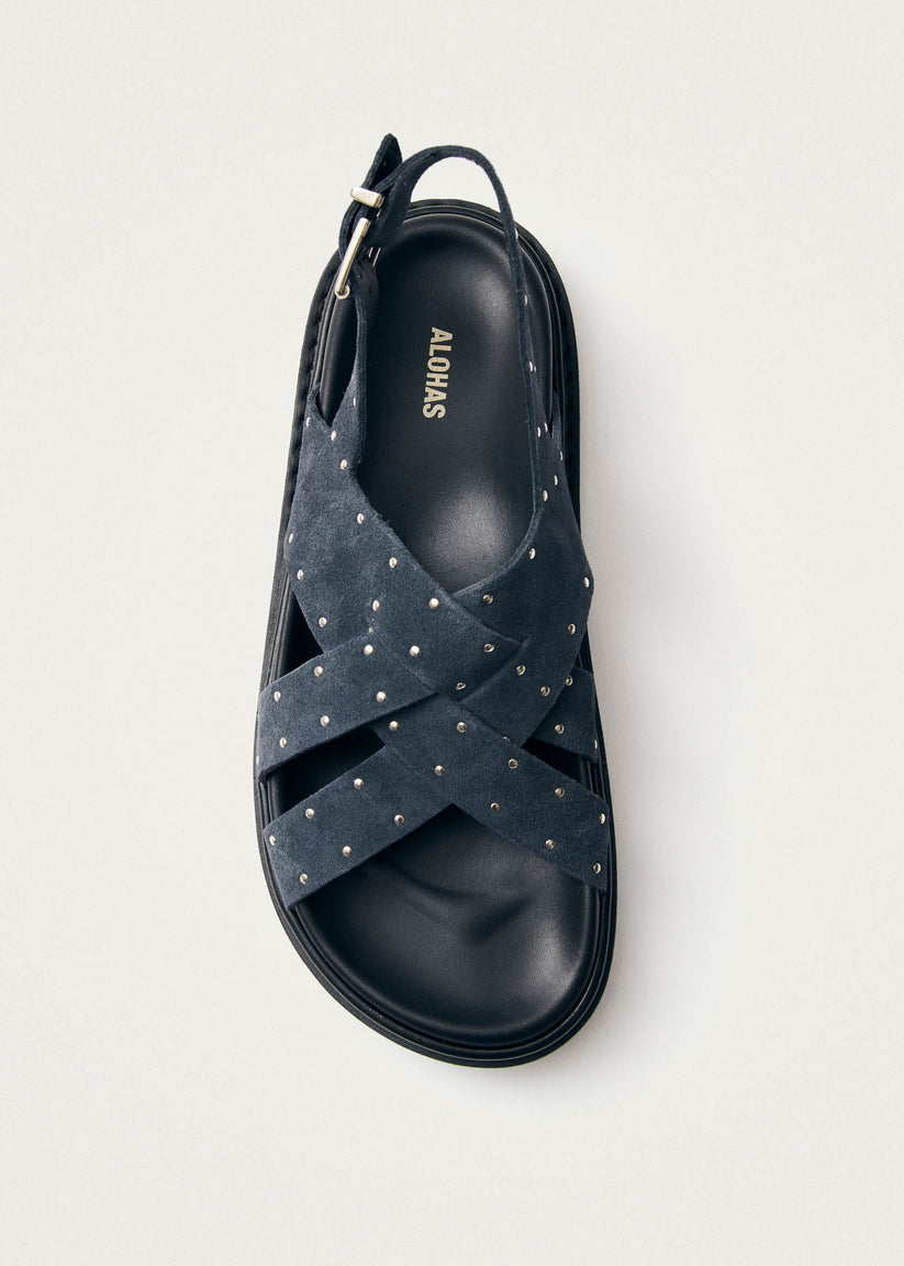 Alohas Trunca Sandalias de Cuero Ante Azul con Estrellas Última moda