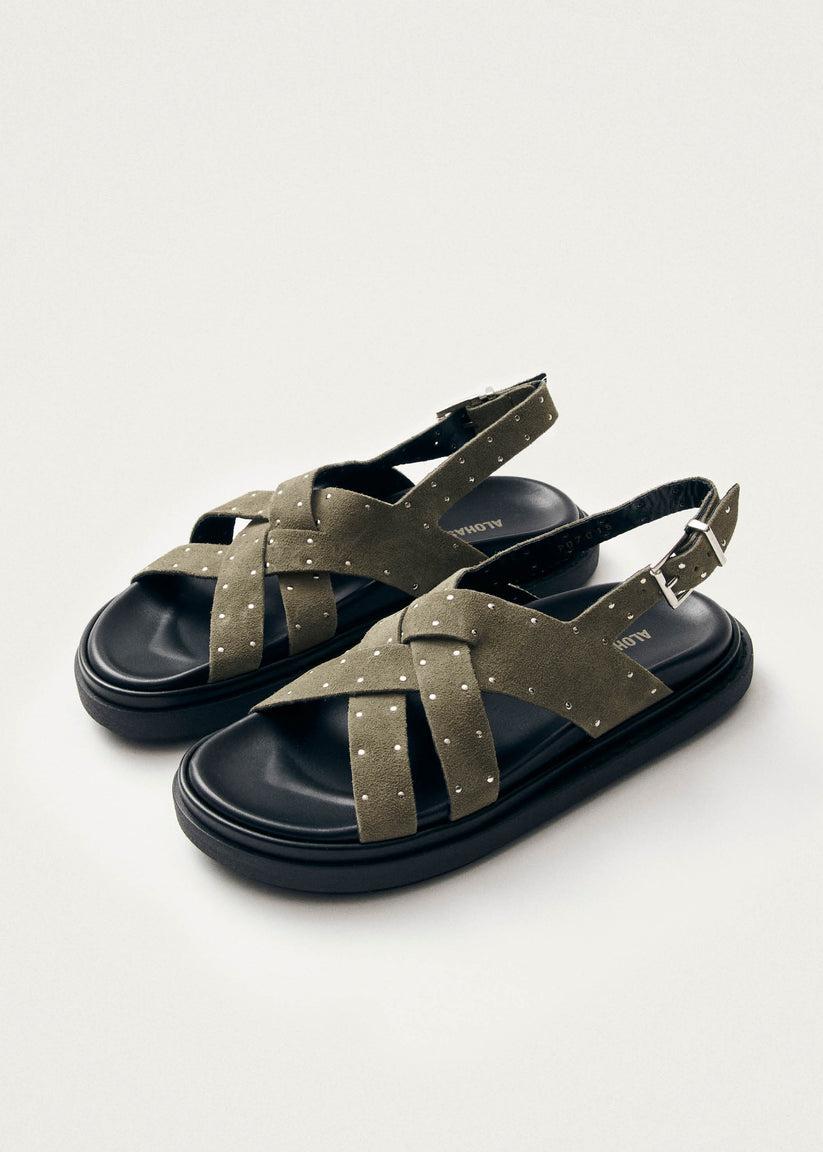 Alohas Trunca Sandalias de Cuero Ante Color Caqui con Tachuelas Descuento por venta flash