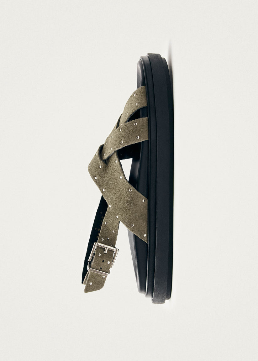 Alohas Trunca Sandalias de Cuero Ante Color Caqui con Tachuelas Descuento por venta flash