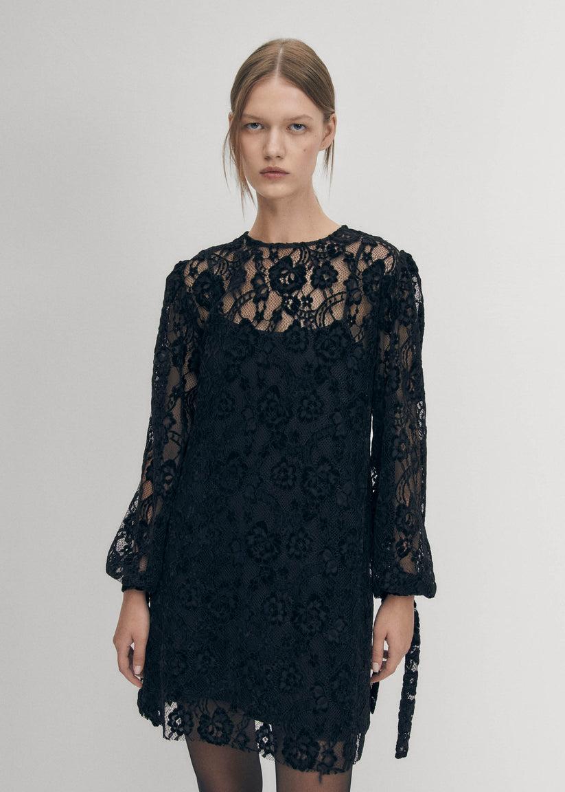 Alohas Dablon de Encaje Vestido Negro Ahorra y exporta