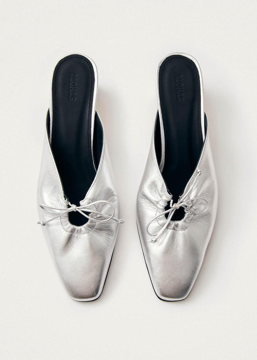 Alohas Amar Mules de Cuero Plateado Rebajas de fin de temporada