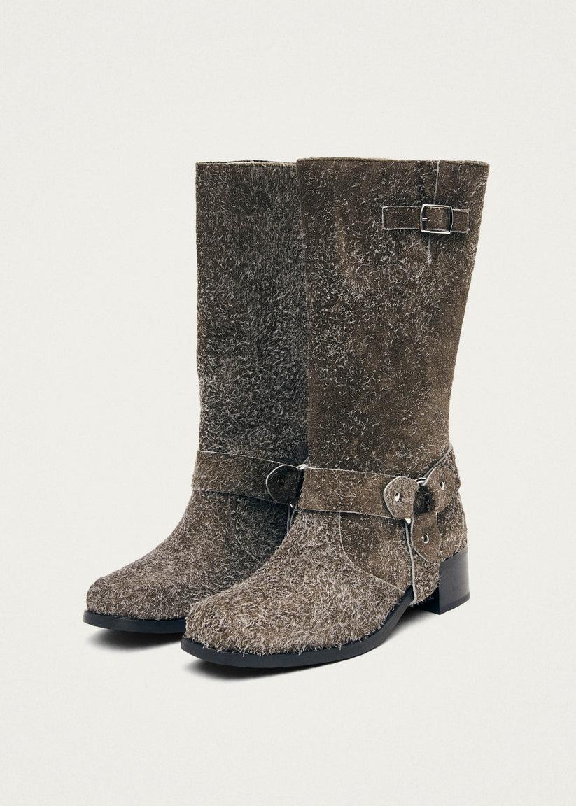 Alohas Rocky Suede Fuzzy Khaki Leather Boots Ofertas especiales