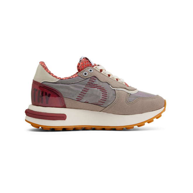 Duuo Zapatillas grises retro con cuña y detalles rojos mujer Rebajas de fin de temporada