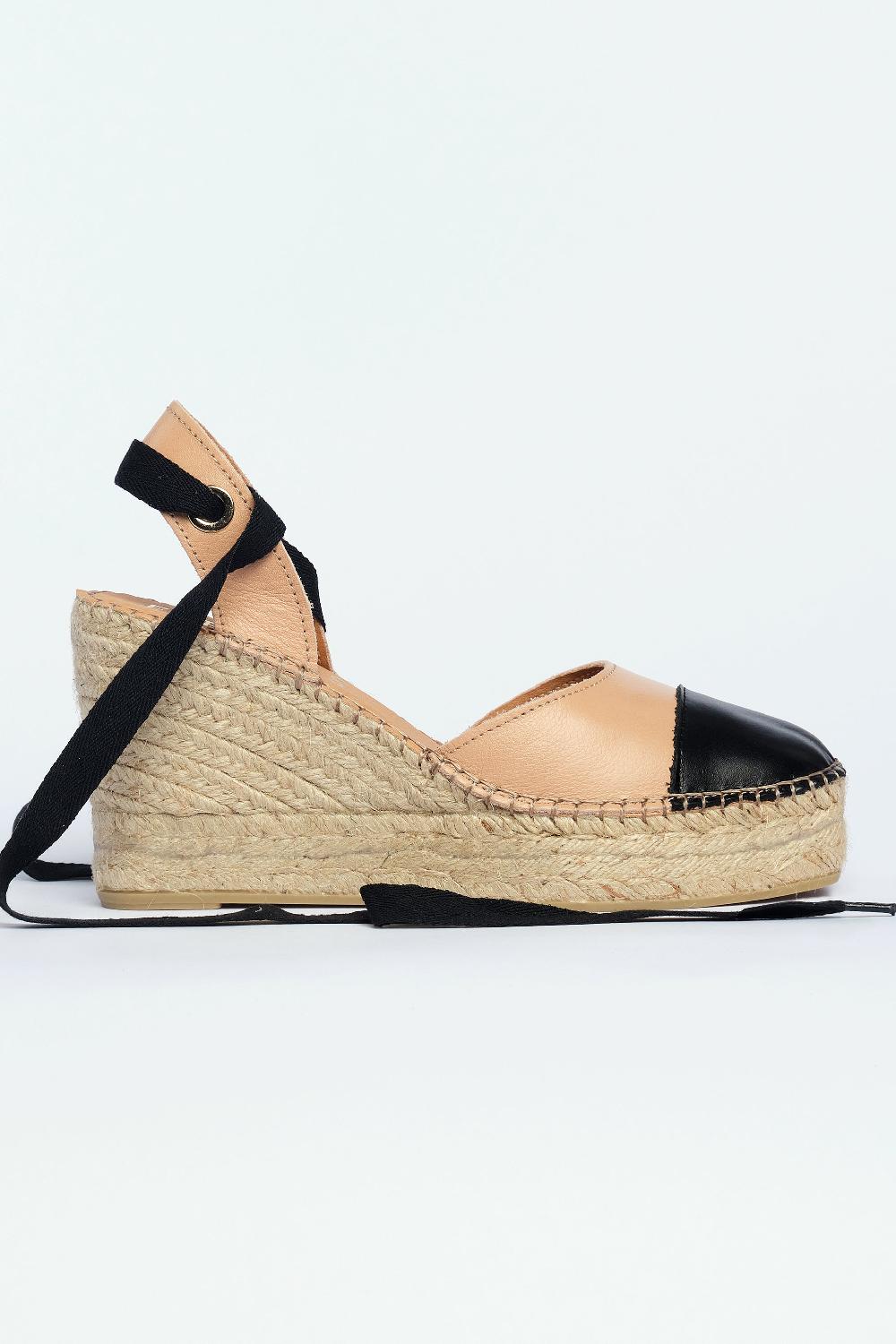 Fabiolas Alpargata Altearas Beige/Negro Venta caliente