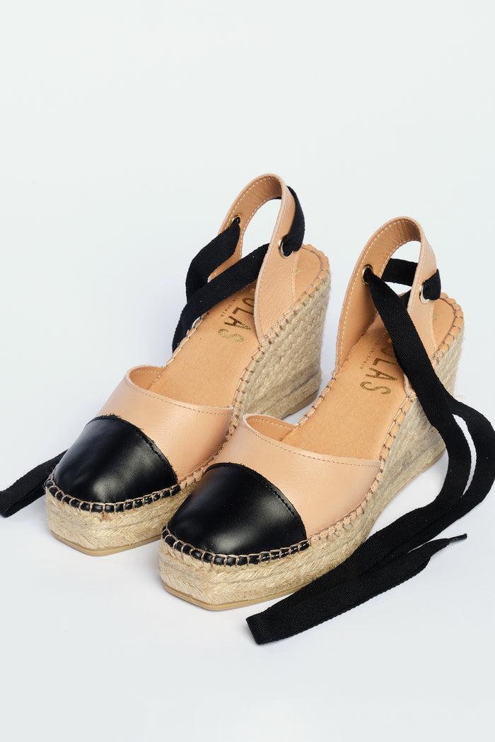 Fabiolas Alpargata Altearas Beige/Negro Venta caliente