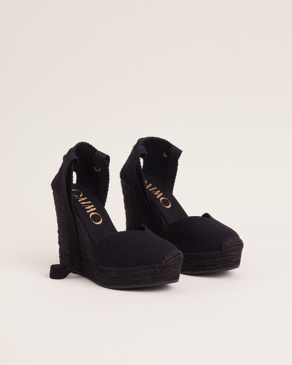 Gaimo espadrilles Tani NegroAlpargatas de cuña alta monocolor en algodón con cintas Envío internacional gratuito