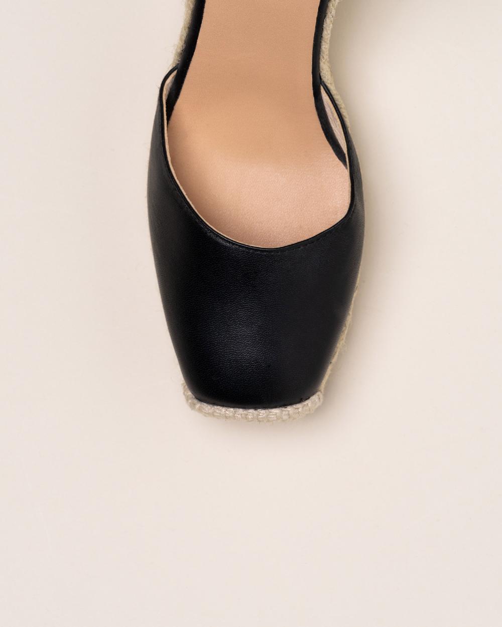 Gaimo espadrilles Gemi NegroAlpargata de cuña en piel super soft y cintas deshilachadas Limitado a 3 días