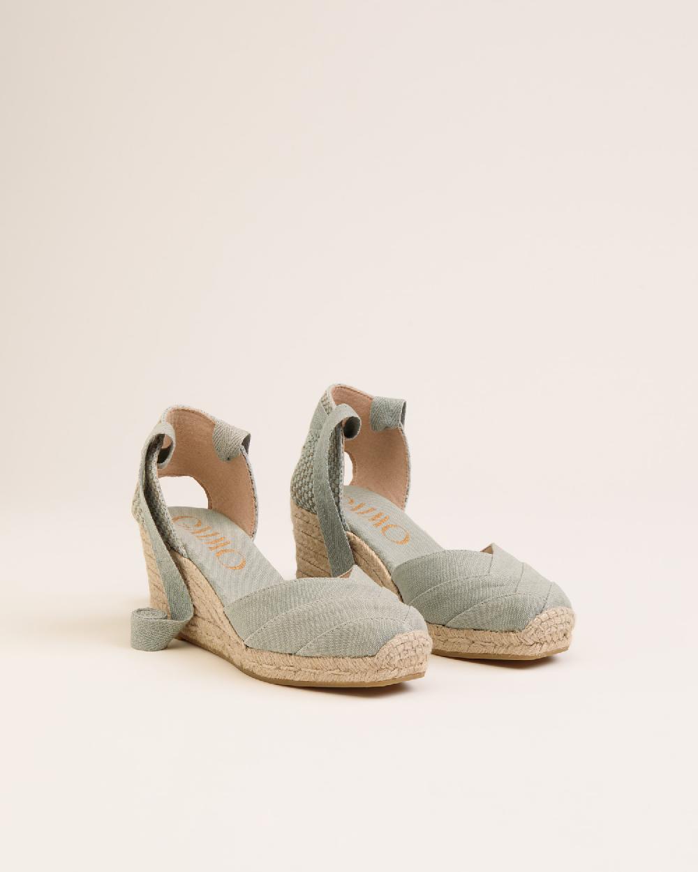 Gaimo espadrilles Tobi SalviaAlpargatas de cuña en algodón con cintas con punta cuadrada 2025