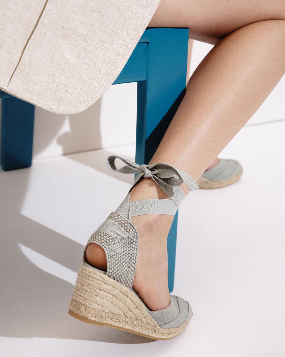 Gaimo espadrilles Tobi SalviaAlpargatas de cuña en algodón con cintas con punta cuadrada 2025