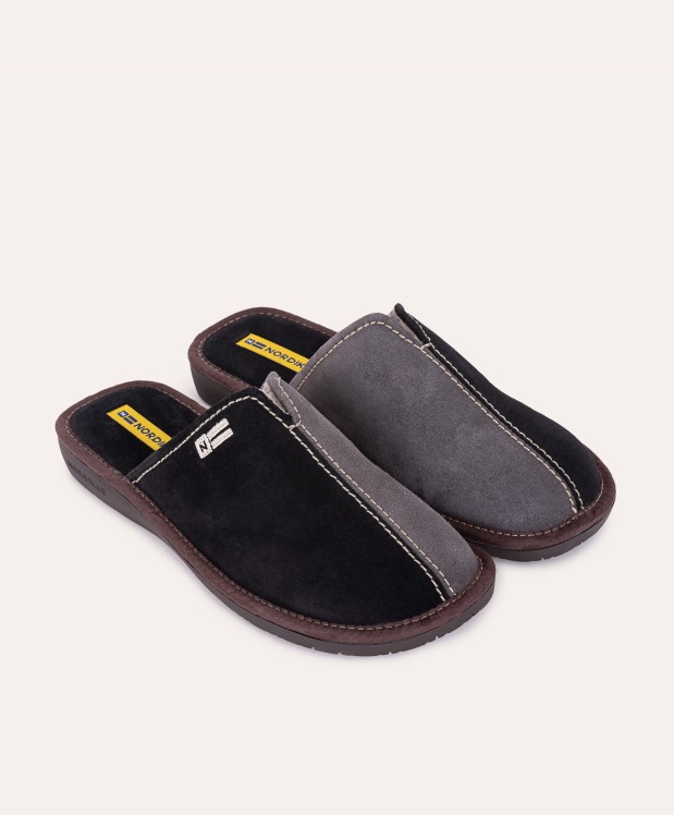 nordikas ZAPATILLAS DE CASA HOMBRE AFELPADO NEGRO GRIS Descuento por venta flash
