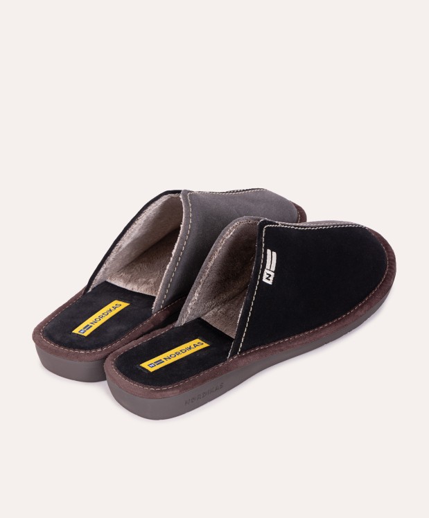 nordikas ZAPATILLAS DE CASA HOMBRE AFELPADO NEGRO GRIS Descuento por venta flash