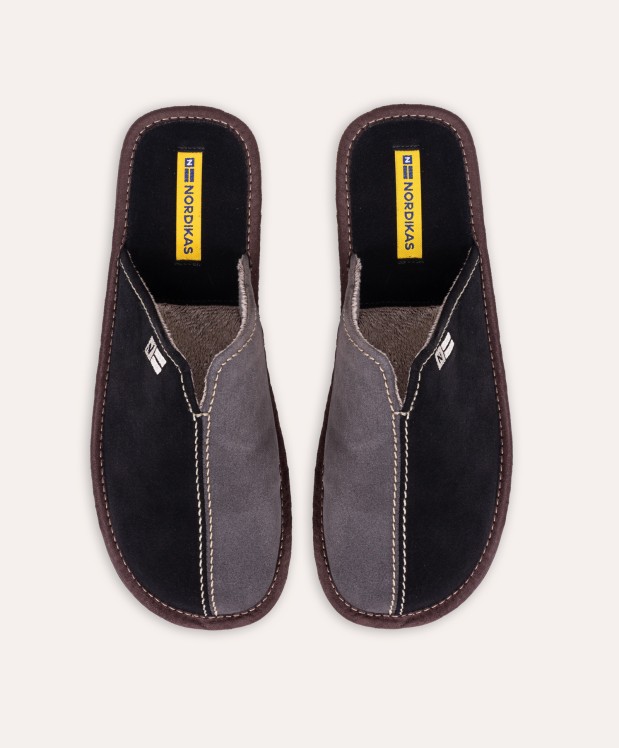 nordikas ZAPATILLAS DE CASA HOMBRE AFELPADO NEGRO GRIS Descuento por venta flash