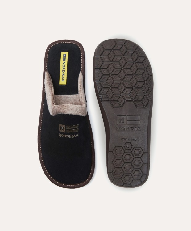 nordikas ZAPATILLAS DE CASA HOMBRE AFELPADO NEGRO Devoluciones gratuitas
