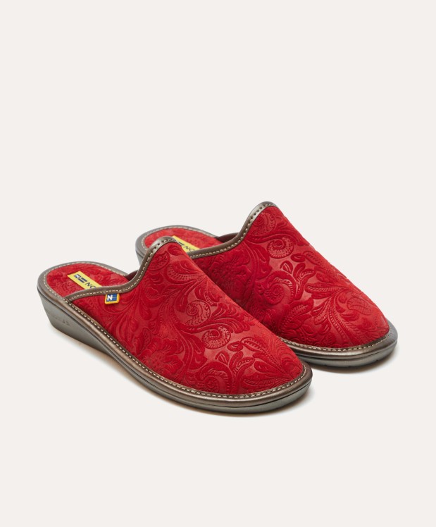 nordikas ZAPATILLAS DE CASA MUJER PIEL DAMASCO ROJO Grandes ahorros