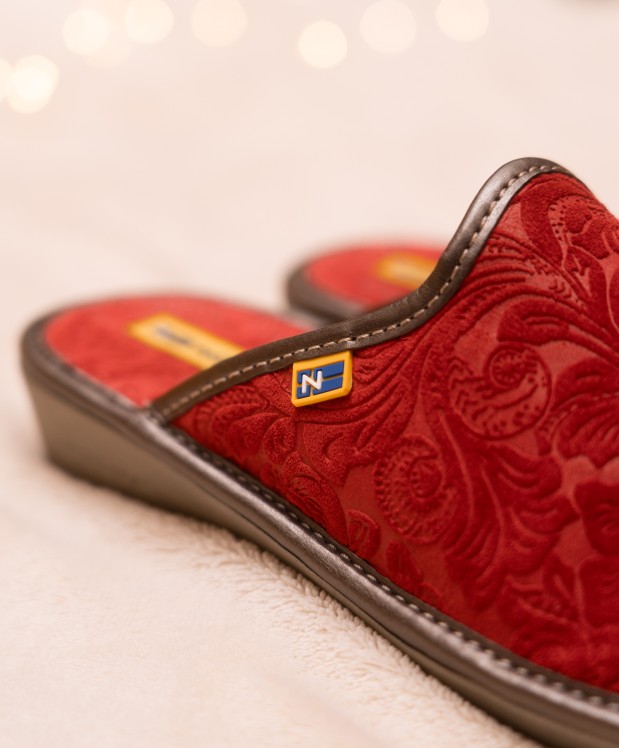 nordikas ZAPATILLAS DE CASA MUJER PIEL DAMASCO ROJO Grandes ahorros
