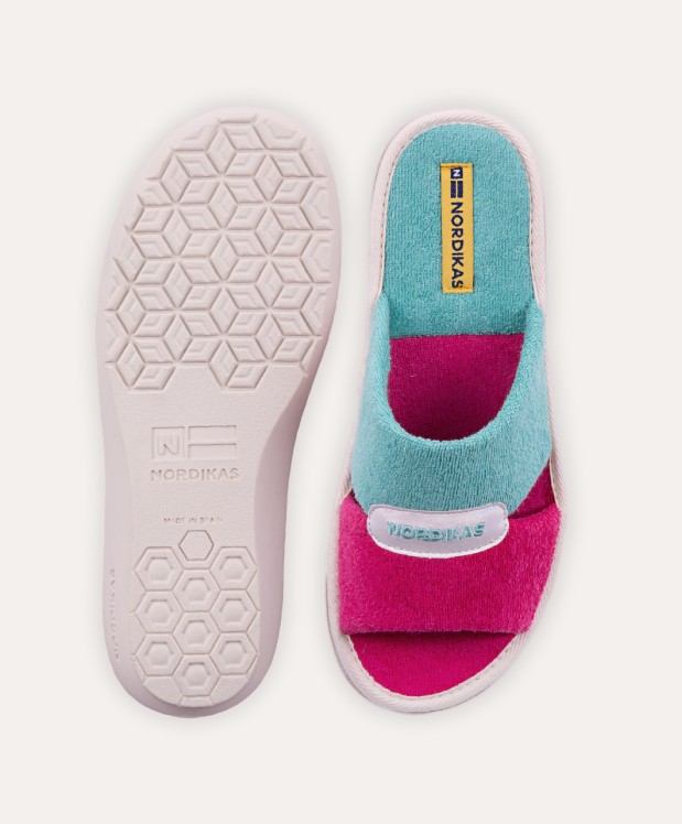nordikas ZAPATILLAS DE CASA MUJER TOALLA FUXIA VERDE Rebajas