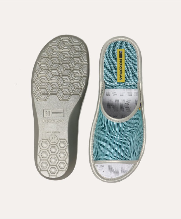 nordikas ZAPATILLAS DE CASA MUJER PIEL CEBRA TURQUESA Ventas relámpago