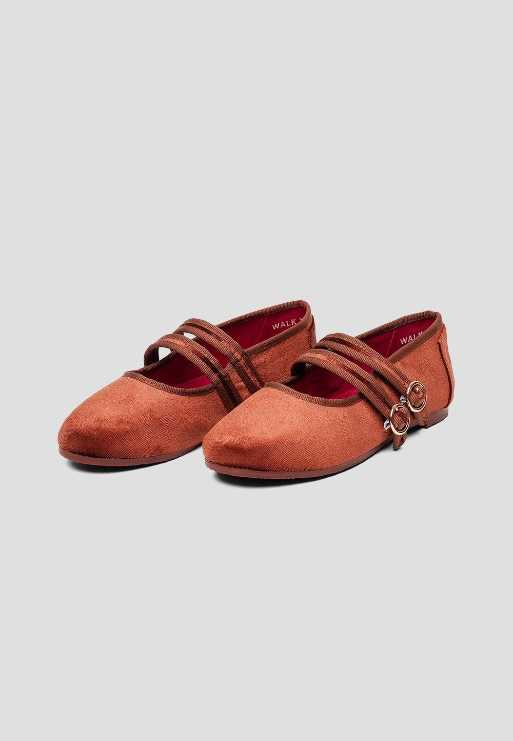 paez MARY JANE DOUBLE STRAP VELVET BROWN Superdescuento