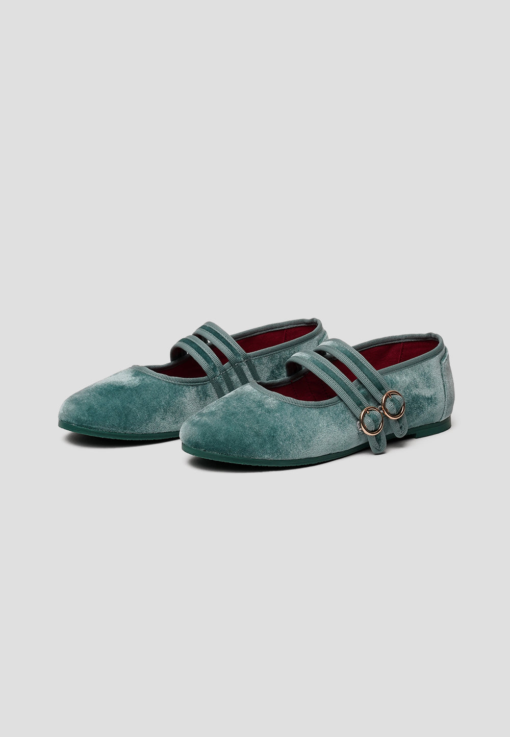paez MARY JANE DOUBLE STRAP VELVET BERYL GREEN Grandes descuentos