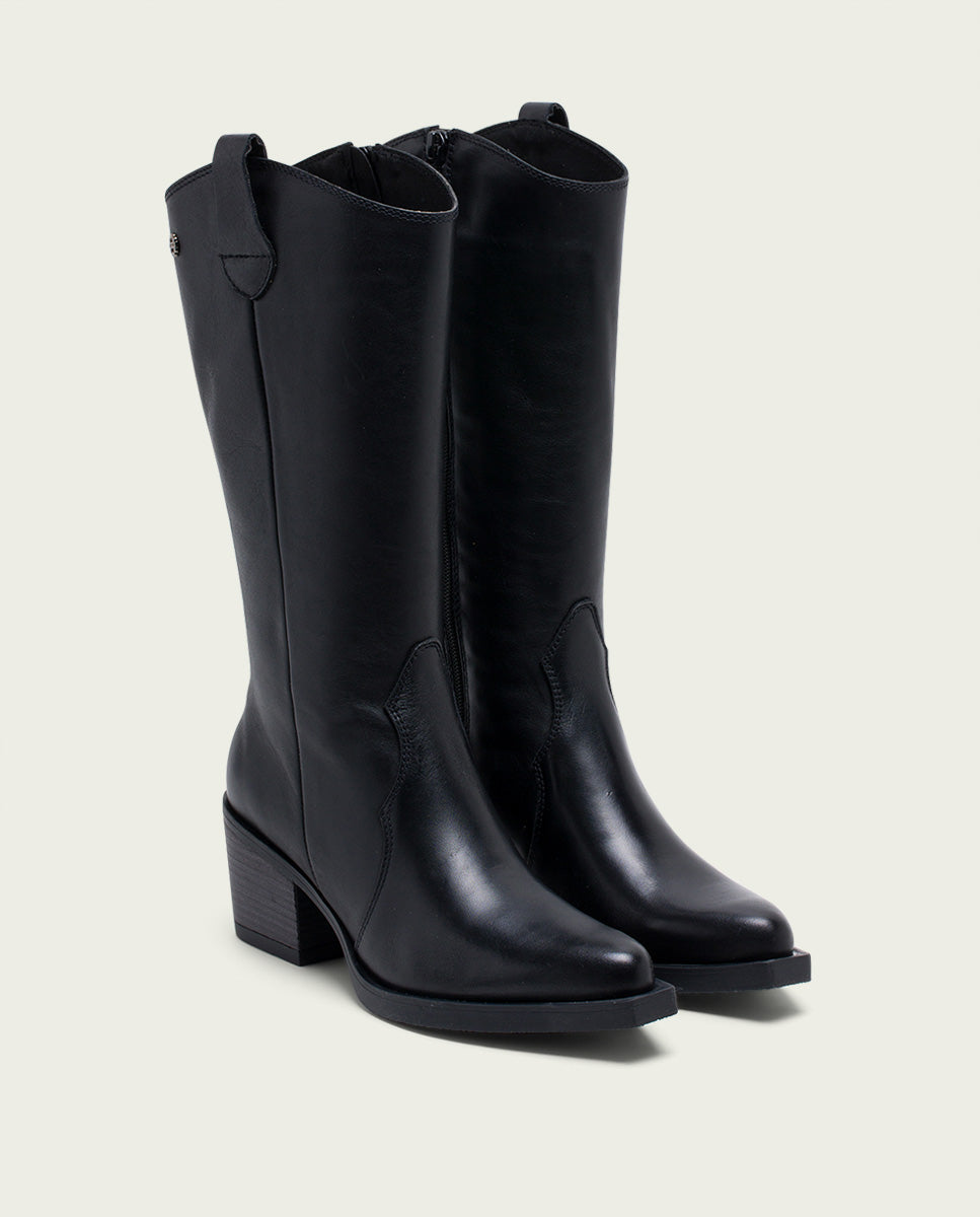 ﻿porronet BOTAS COWBOY DE PIEL NEGRA CON CREMALLERA HELGA Solo hoy