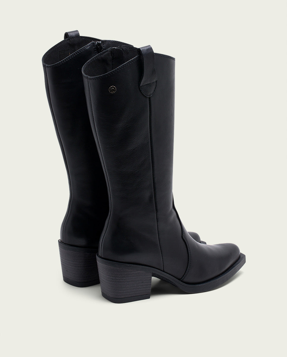 ﻿porronet BOTAS COWBOY DE PIEL NEGRA CON CREMALLERA HELGA Solo hoy