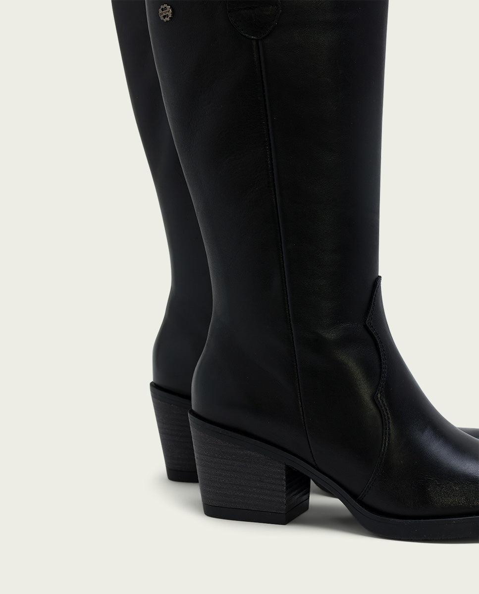 ﻿porronet BOTAS COWBOY DE PIEL NEGRA CON CREMALLERA HELGA Solo hoy