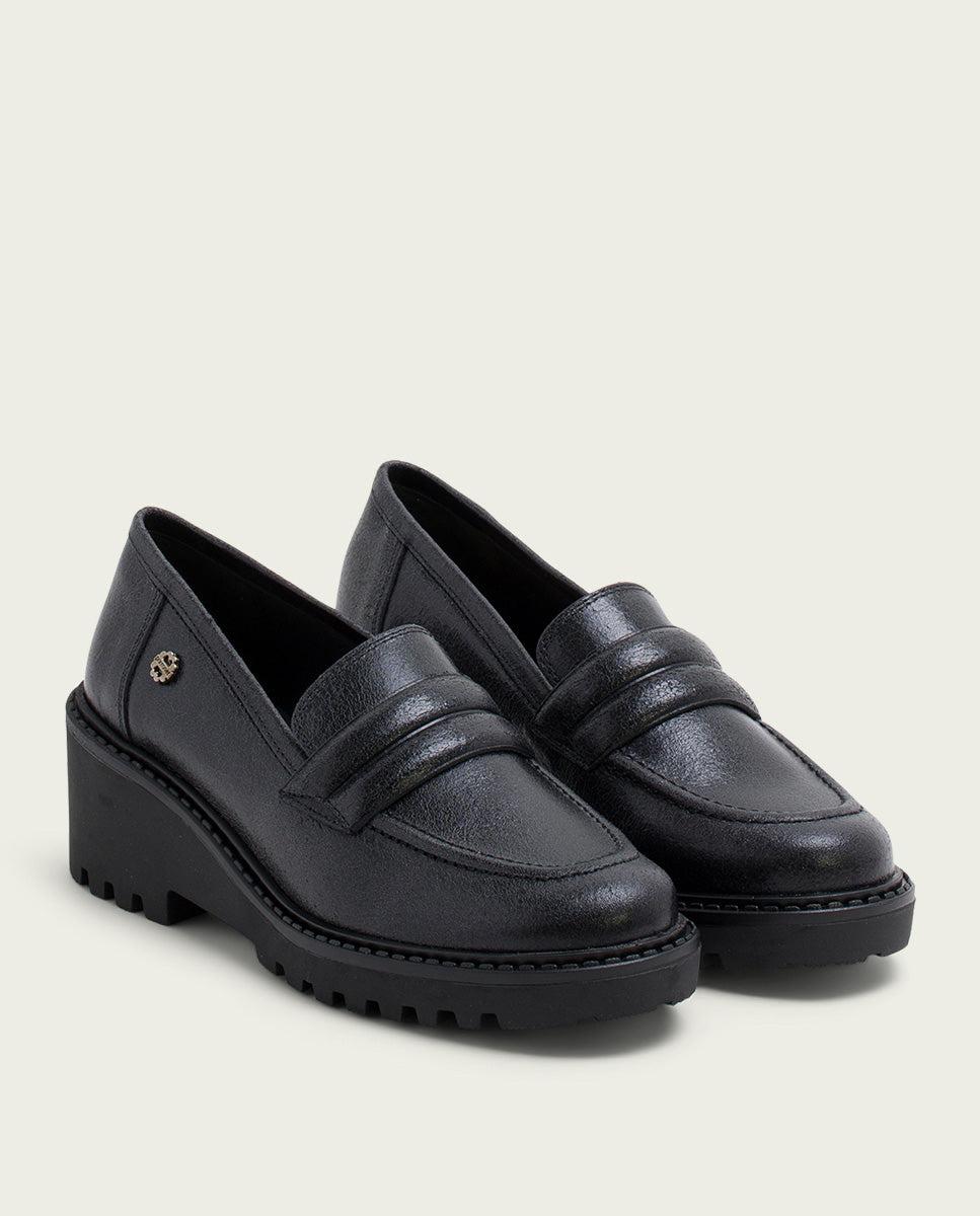 porronet MOCASINES DE PIEL CON CUÑA NEGRA LARI Outlet online
